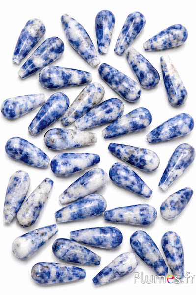 Natursteinperlen Tropfen - 15 mm - weiß-blau